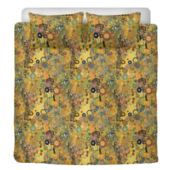 Klimt Floral Duvet Cover Set, Soft Polyester Bedding Yellow, The Kiss Inspired
