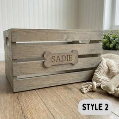 Personalized Dog Toy Box, Wooden Dog Toy Storage Crate, Custom Pet Toy Bin with Name, New Puppy Gift, Rustic Dog Basket, Farmhouse Pet Decor