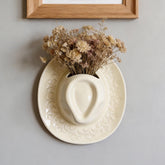 Ceramic Cowboy Hat Wall Vase, Embossed Floral Western Decor, Pink Beige Brown Flower Pocket