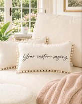 Velvet Pom Pom Personalized Words Pillow, Name Pillow, Customized Phrase, Quote Pillow, Foyer Entryway Bench Decor, Funny Gift For Friends