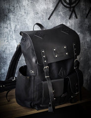 Waxed Canvas Backpack with Leather Flap and Bottom