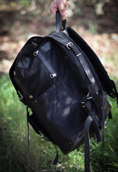 Waxed Canvas Backpack with Leather Flap and Bottom | 30L, 40L, 50L | Black, Brown, Green