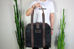 Waxed Canvas Firewood Carrier with Leather Handles