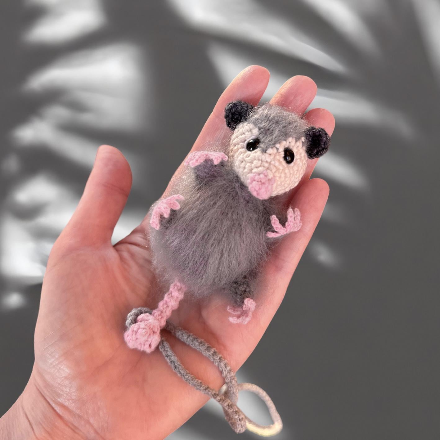 Crochet Opossum Car Mirror Hanging Accessory, Car Decoration, Car Ornament