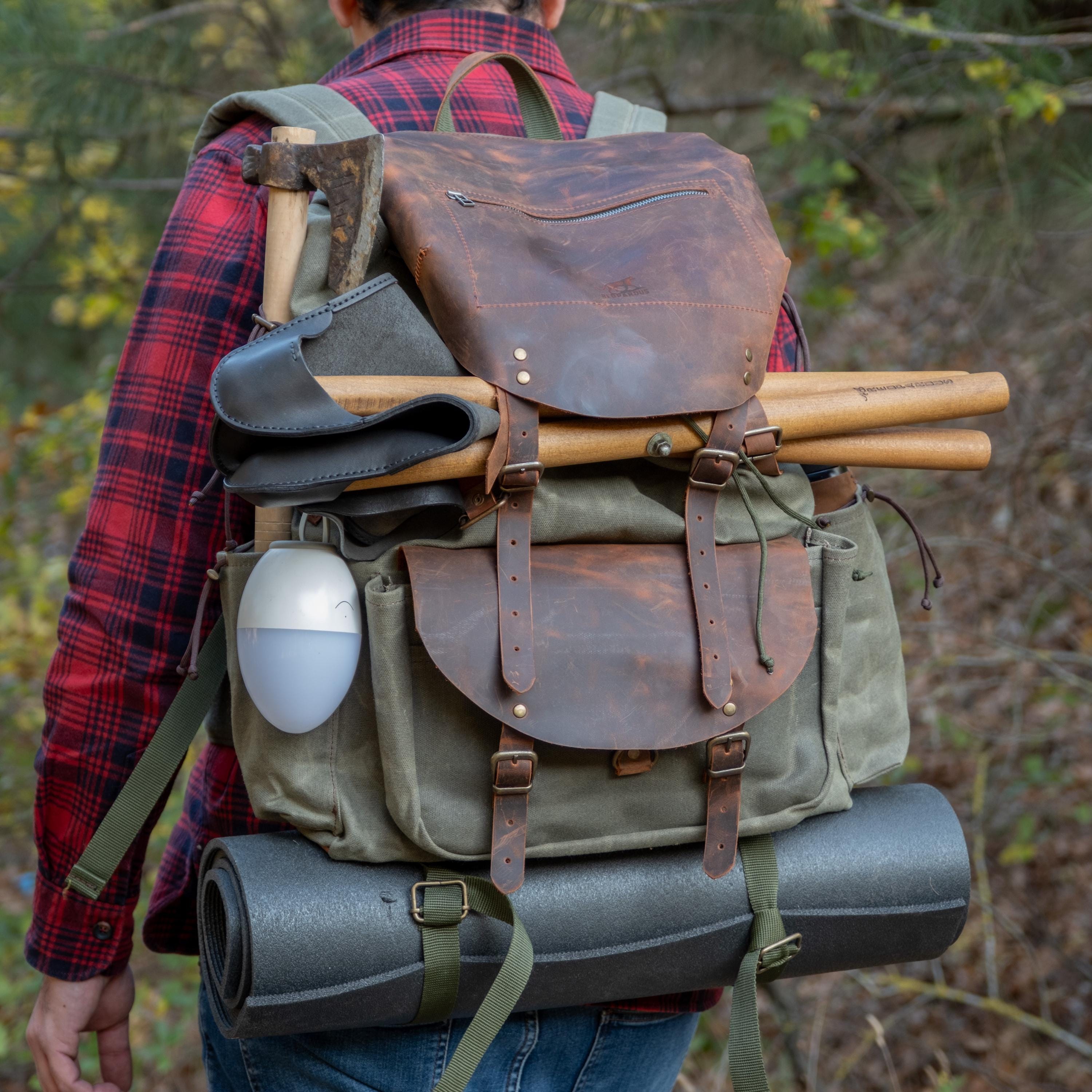 Mountain Backpack – Waxed Canvas Leather Waterproof Camping Bag