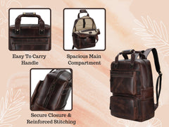 Leather Laptop Backpack Large Capacity Weekender Overnight Camping Rucksack Multi-Pocket Bag