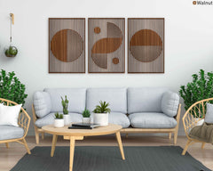 Abstract Boho Wood Wall Art, Bauhaus Inspired Geometric Design, Mid Century Modern Wall Decor, 3 Panel Wooden Set