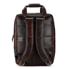 Leather Laptop Backpack Large Capacity Weekender Overnight Camping Rucksack Multi-Pocket Bag
