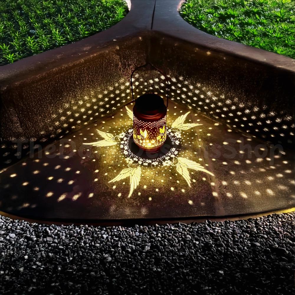Hummingbird Solar Lantern: Metal Cut-Out Outdoor Hanging Light