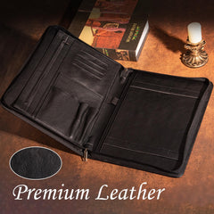 Personalized Padfolio with Name/Logo, Vintage Black Leather Portfolio for Men, A4 Custom Journal Cover, Company Party Gift