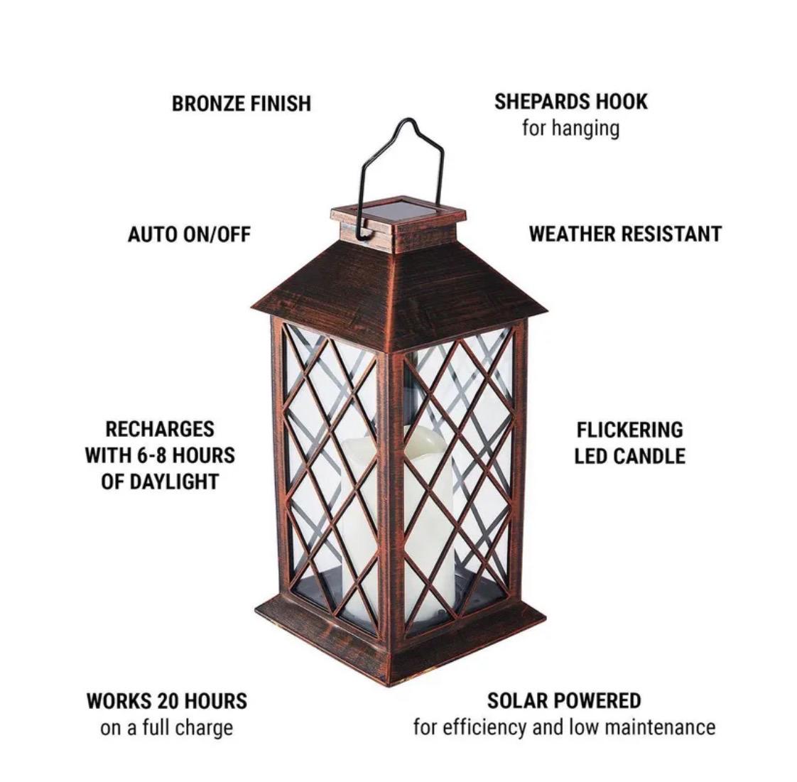 11 in. Solar LED Bronze Finish Lantern