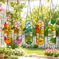 Stained Glass Propagation Station Suncatcher, Hanging Glass Planter for Window, Air Plant Holder