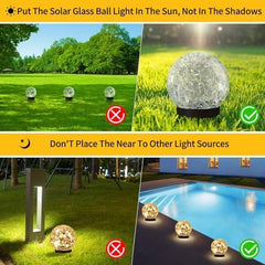 Set of 2 Cracked Glass Solar Globe Lights, Waterproof Outdoor Garden Orbs, Warm White LED Pathway & Patio Night Light Decor