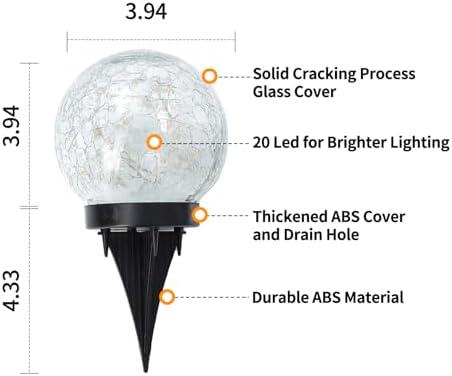 Set of 2 Cracked Glass Solar Globe Lights, Waterproof Outdoor Garden Orbs, Warm White LED Pathway & Patio Night Light Decor