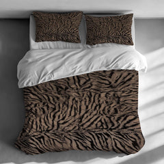 Brown Tiger Stripe Duvet Cover Set, Wild Animal Print Bedding Set with Pillowcases, Soft Microfiber Bed Cover for All Seasons, All Sizes