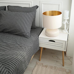 Gray Washed Cotton Bedding With Black Stripes – Duvet Cover Set, Fitted Sheet & Pillowcases