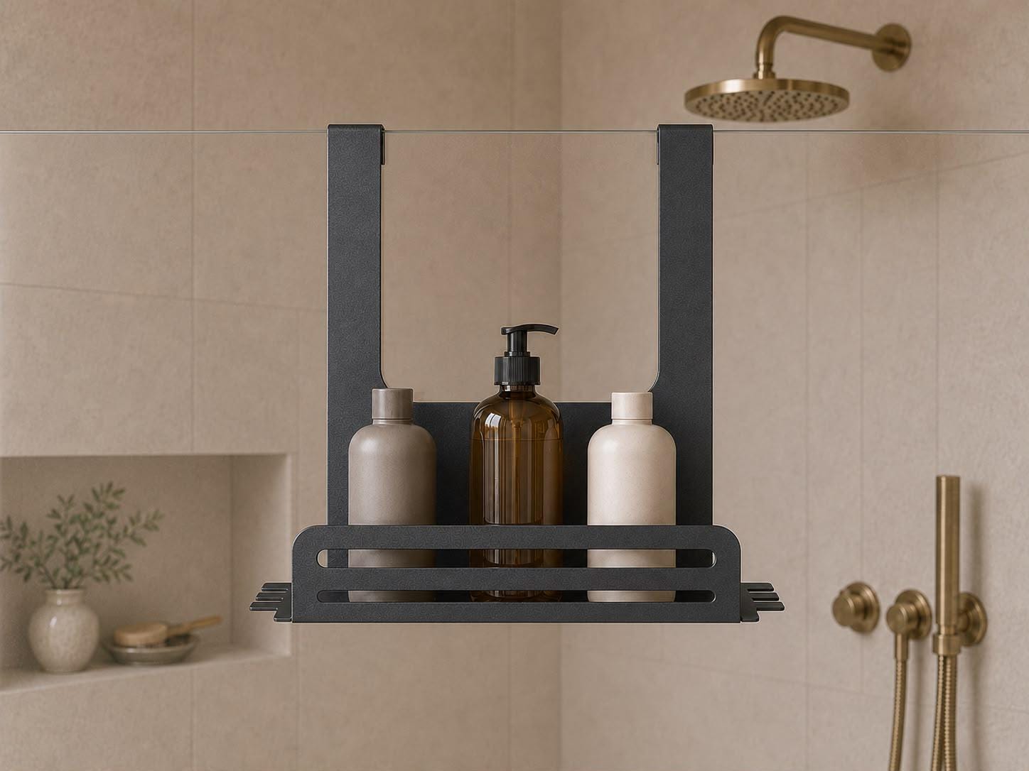 Stainless Steel Shower Caddy – Over Glass Door Hanging Shelf for Shampoo, Soap and Toiletries