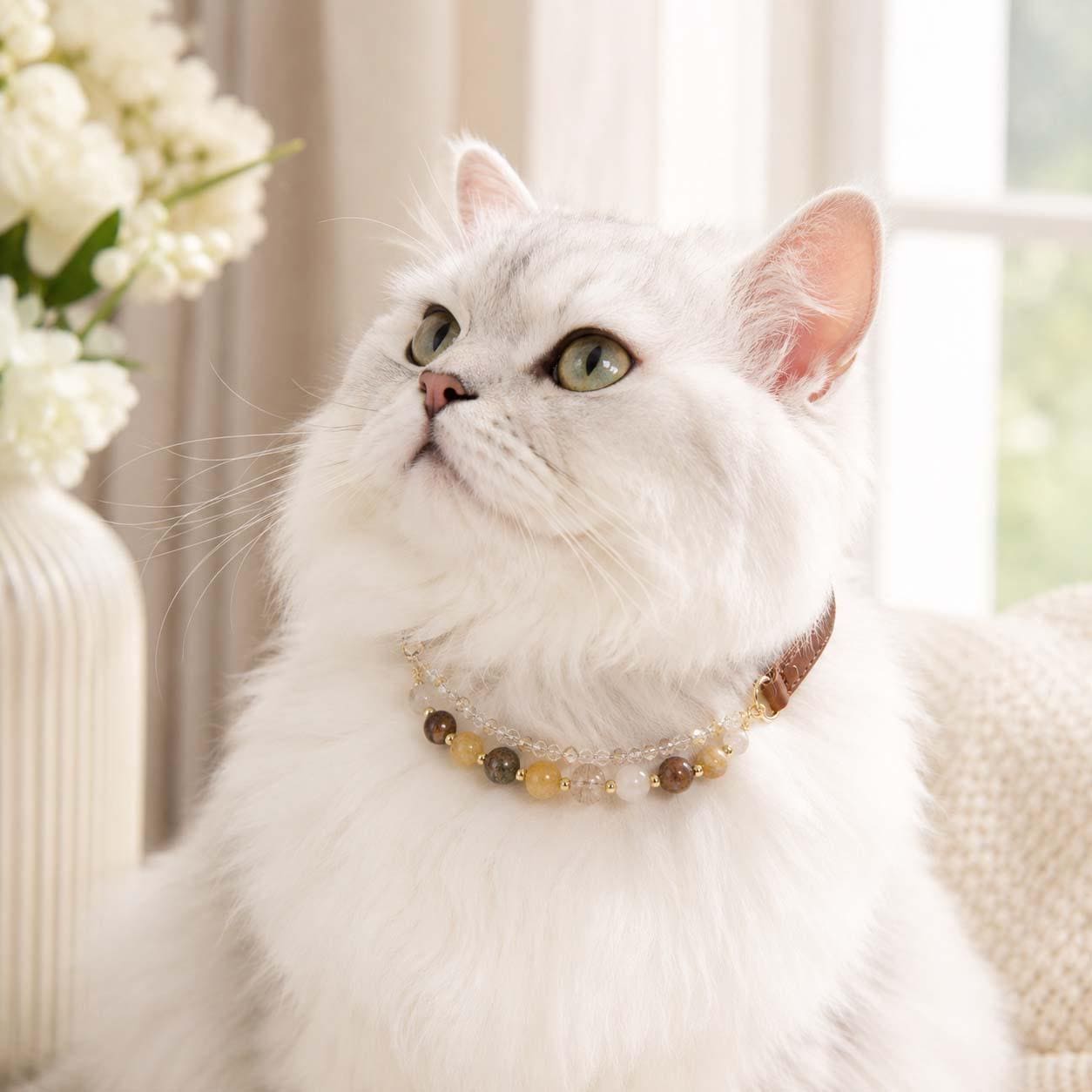 Natural Stone Pet Necklace, Adjustable Beaded Collar for Cats and Small Dogs