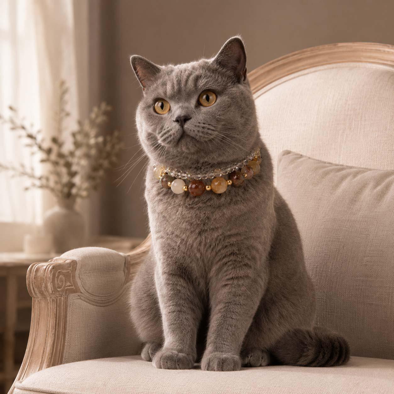 Natural Stone Pet Necklace, Adjustable Beaded Collar for Cats and Small Dogs