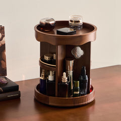 Rotating Wooden Cosmetic Storage | Makeup, Skincare & Toiletries Organizer | Perfume Display Shelf with Multi-Layer