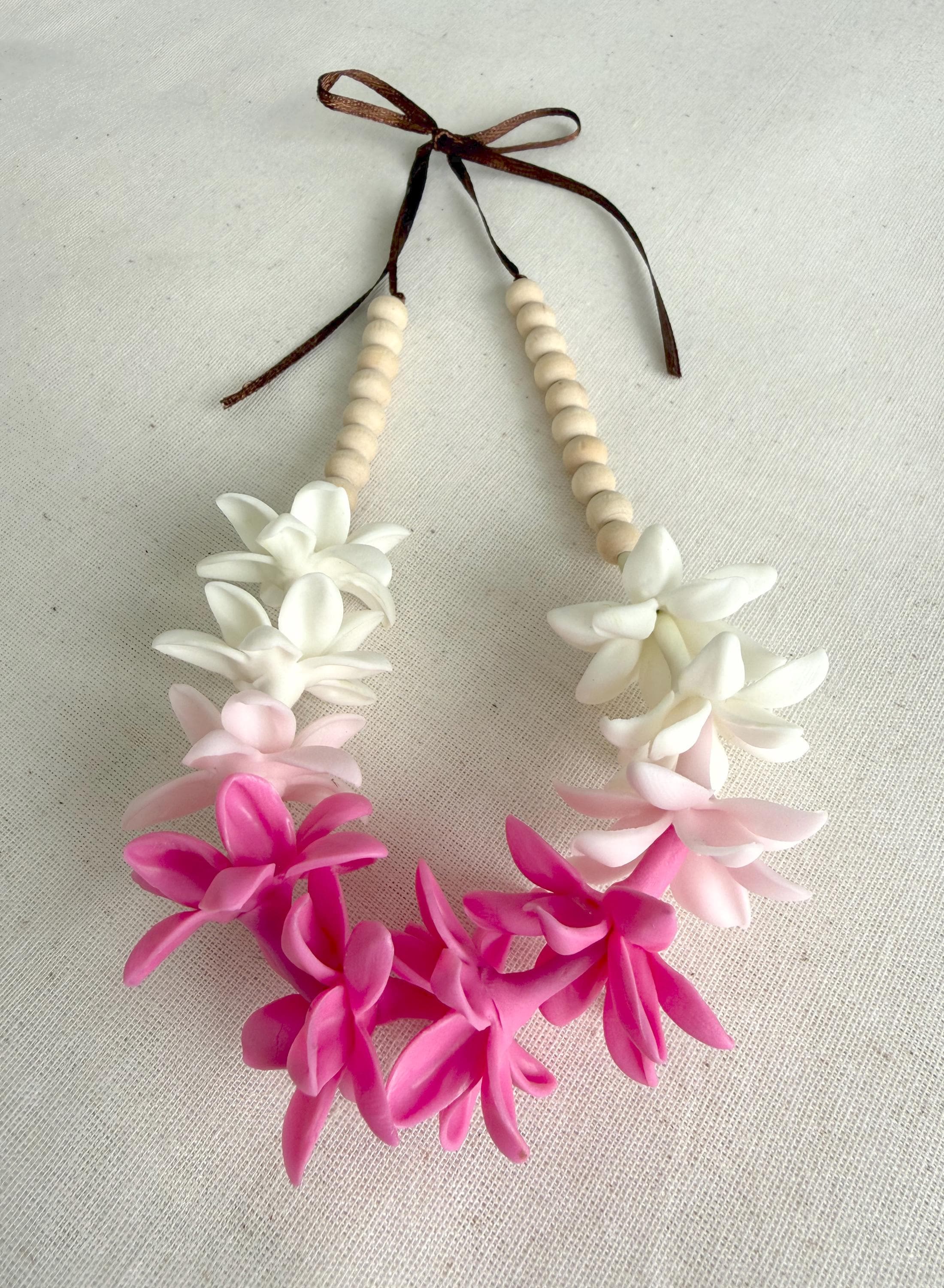 White Pikake Flower and Sandalwood Car Lei, 18" Rearview Mirror Charm